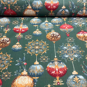 Tissus en coton de Noël au mètre, 160 cm motif Boules de Noël vert