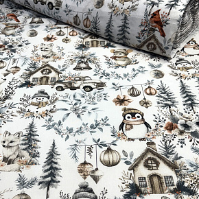 Tissus en coton de Noël au mètre, 160 cm motif Noël blanche Tissus en coton de Noël au mètre, 160 cm motif Noël blanche