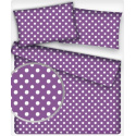 Dětské bavlněné látky vzor Puntík 10 mm bílý fialový podklad, metráž
