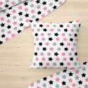 Tissu coton au mètre, 125 g/m², largeur 160 cm, imprimé Pentagones rose et blanche
