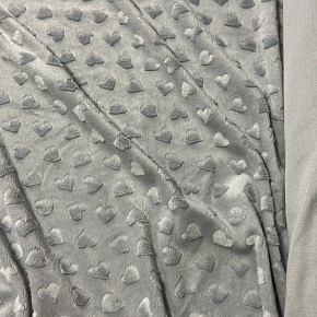 Tissu minky coeurs, 330 gr/m2, largeur 160 cm, gris clair