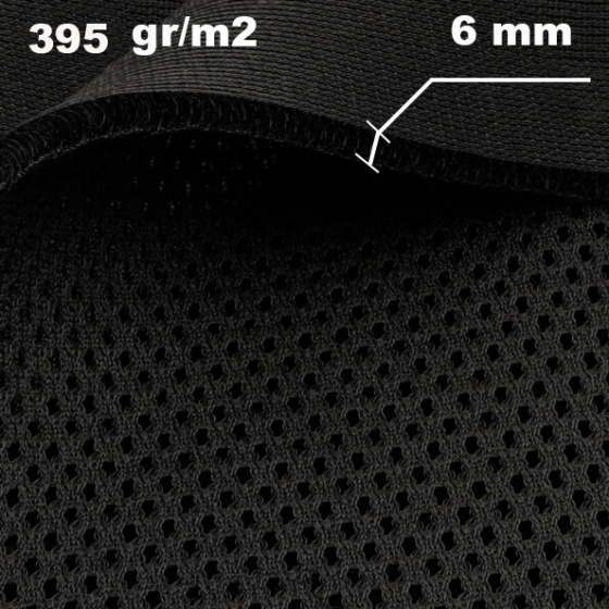 Tissu en maille 3D (spacer), 395 g/m², largeur 150 cm, Noir, 6mm