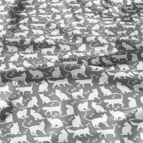 Tissu coton au métre imprimé Chats blanche couleur gris