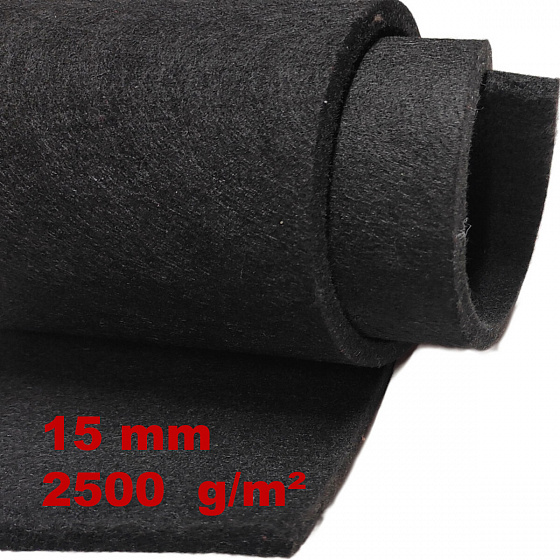 Feutrine technique 15 mm, 2500 g/m², largeur 100 cm, noir