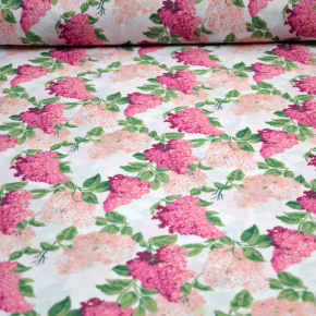 Tissu en coton au mètre, 125 g/m², largeur 160 cm, imprimé à lilas sur fond blanc