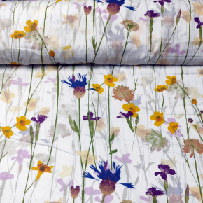 Tissu en coton au mètre, 125 g/m², largeur 160 cm, imprimé à fleurs sur fond blanc