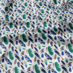 Tissu coton au métre couleur blanche plumes menthol  481