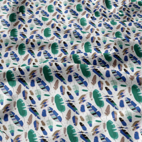 Tissu coton au métre couleur blanche plumes menthol  481