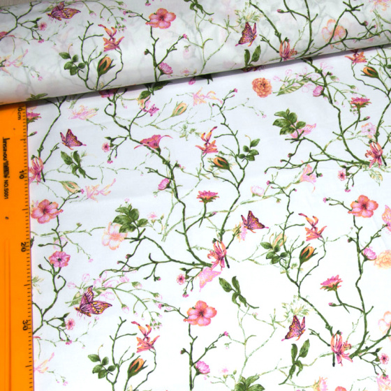 Dekorační dětská bavlněná látka vzor kytičky Pole na bílém