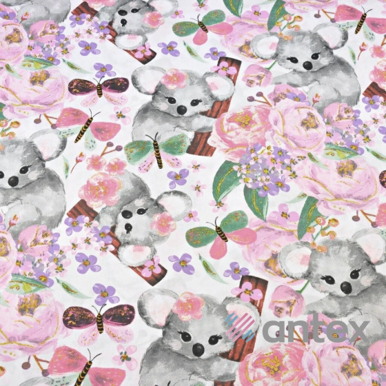 Tissu coton au métre imprimé Koalas couleur blanche