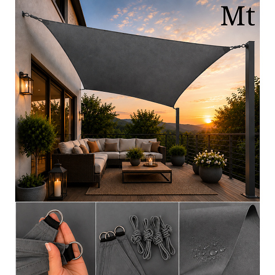 Voile d’ombrage rectangulaire 3x2 m, Oxford 165 g/m², protection contre le soleil avec protection UV, gris