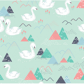 Tissu coton au métre imprimé Cygnes couleur menthol