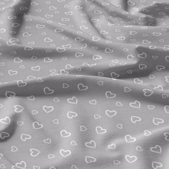 Tissu coton au métre couleur gris coeurs blanche 373