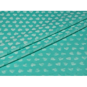 Tissu minky coeurs, 330 gr/m2, largeur 160 cm, menthol fonce