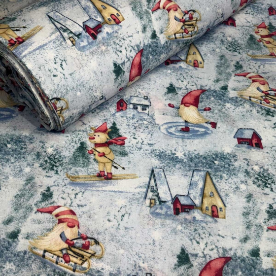 Vánoční bavlněná látka, metráž, šíře 160 cm, vzor Vánoce na Šedém