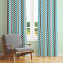 Tissu coton au métre couleur blanche zigzag multi bleu