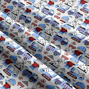 Tissu coton au métre imprimé Construction bleu