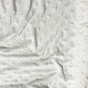 Tissu minky coeurs, 330 gr/m2, largeur 160 cm, blanche