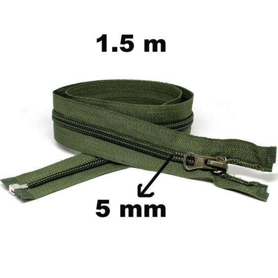 Fermeture à glissière en spirale Khaki  5 mm longueur 150 cm