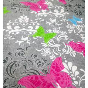 Tissu en coton au mètre, 125 g/m², largeur 160 cm, imprimé à papillons sur fond gris