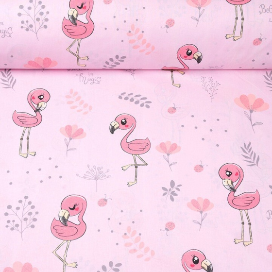 Tissu coton au métre imprimé Flamant Baby couleur rose 