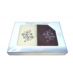 Serviette de toilette à broder en coton, éponge (2 pièces) Marrone et Ecru