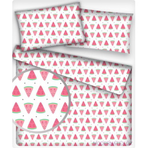 Tissu en coton au mètre, 125 g/m², largeur 160 cm, imprimé à pastèque sur fond blanc