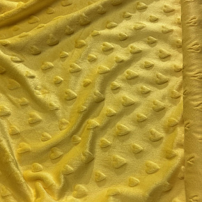 Tissu minky coeurs, 330 gr/m2, largeur 160 cm, jaune