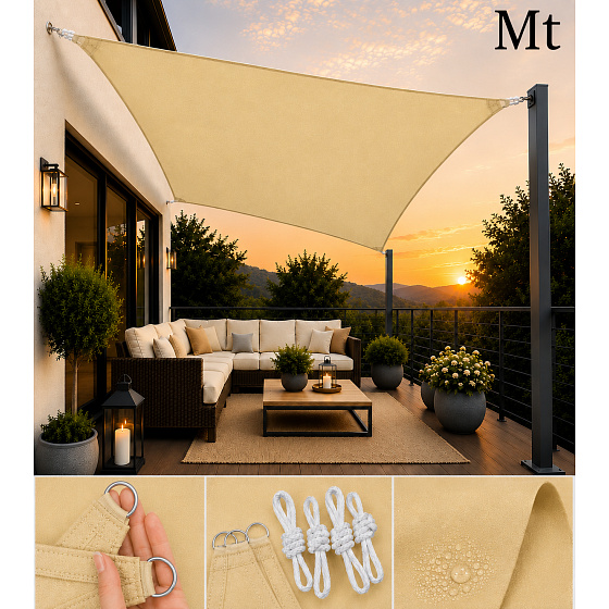 Voile d’ombrage rectangulaire 3x2 m, Oxford 165 g/m², protection contre le soleil avec protection UV, beige