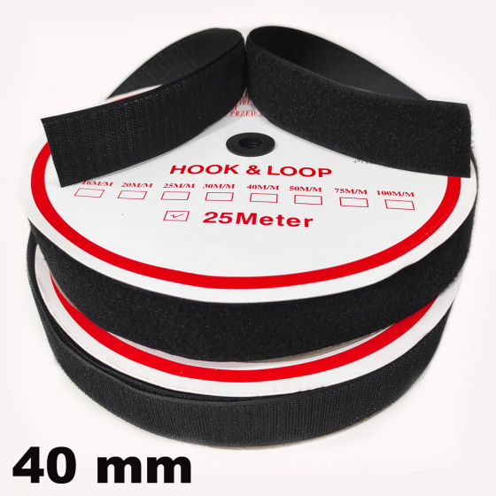 Pásek na suchý zip Háček a Smyčka set černý 40 mm balení 25 m
