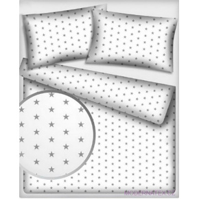 Tissu coton au mètre, 125 g/m², largeur 160 cm, imprimé Etoiles gris et blanche