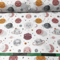 Tkanina bawełniana wzór Świat Planet brązowy