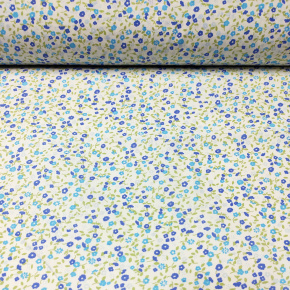 Tissu en coton au mètre, 125 g/m², largeur 160 cm, imprimé à fleurs bleues