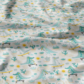Tissu coton au métre imprimé  Croco bleu sur blanche