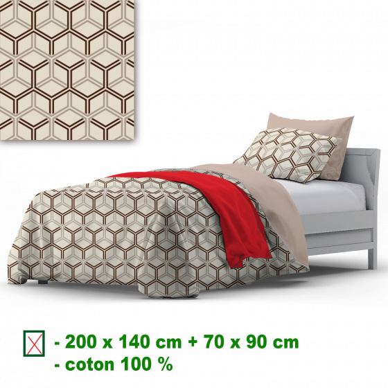 Linge de lit en coton avec fermeture, couleur Beige, 140x200 cm