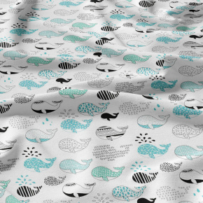 Tissu coton au métre imprimé Baleine Turquoise