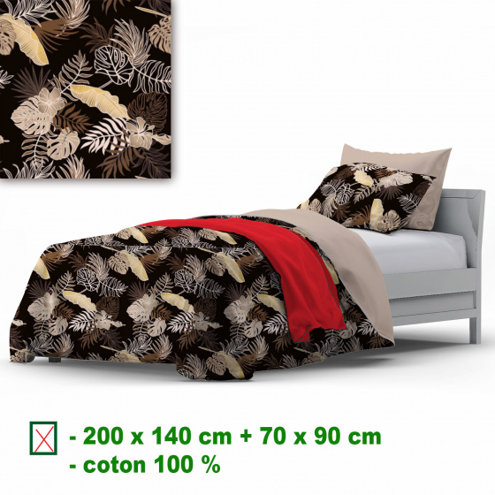 Linge de lit en coton avec fermeture, couleur Noire, 140x200 cm  