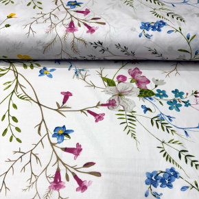 Tissu en coton au mètre, 125 g/m², largeur 160 cm, imprimé à fleurs sur fond blanc