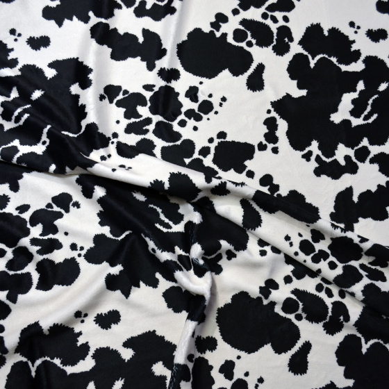 Tissu Minky, micro peluche, 380 gr/m2, largeur 155 cm,, motif Vache, coleur Noire