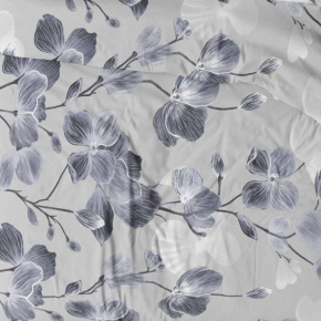 Tissu en coton au mètre, 125 g/m², largeur 160 cm, imprimé à fleurs sur fond gris Tissu en coton au mètre, 125 g/m², largeur 160 cm, imprimé à fleurs sur fond gris