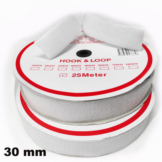 Pásek na suchý zip našívací Háček a Smyčka set bílý 30 mm x 25 bm