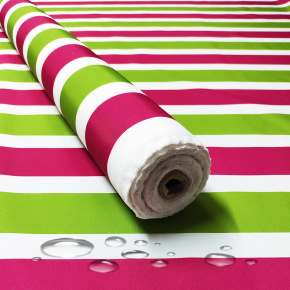 Tissu imperméable PREMIUM à rayures roses et blanches, polyester PU, 190 g/m², largeur 160 cm