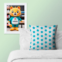 Tissu coton au mètre, 125 g/m², largeur 160 cm, imprimé Pentagones turquoise et blanche