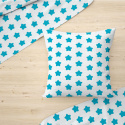 Tissu coton au mètre, 125 g/m², largeur 160 cm, imprimé Pentagones turquoise et blanche