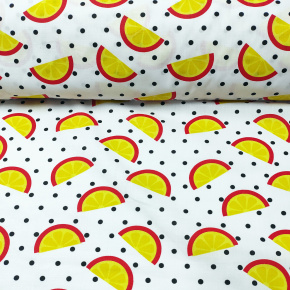 Tissu en coton au mètre, 125 g/m², largeur 160 cm, imprimé à pastèque sur fond blanc