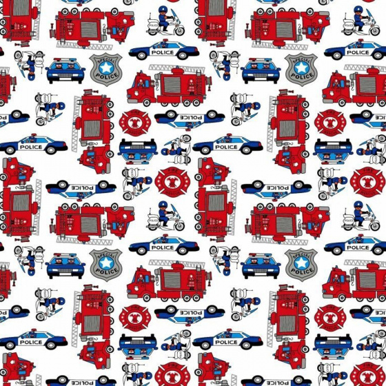 Tissu coton au métre imprimé Auto  police blanche
