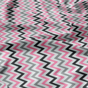 Tissu coton au métre couleur blanche zigzag multi rose
