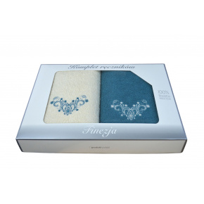 Serviette de toilette à broder en coton, éponge (2 pièces) Turquoise et Ecru