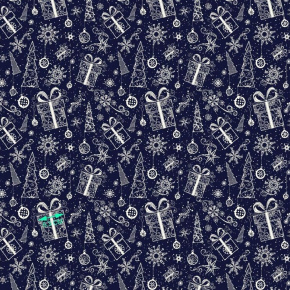 Tissus en coton de Noël au mètre, 160 cm motif Noël Bleu Marine