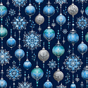 Tissus en coton de Noël au mètre, 160 cm motif Boules de Noël bleu-marine
